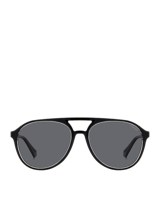 Polaroid Men's Sunglasses with Black Horn-Rimmed Frame and Grey Lens PLD4162/S 7C5/M9