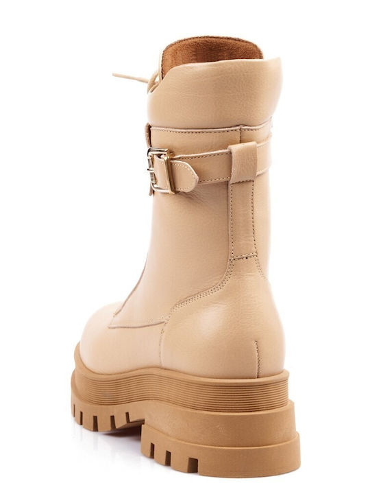 FM Leather Women's Ankle Boots Beige