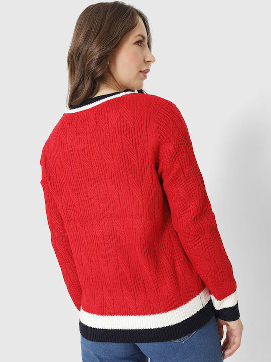 Tommy Hilfiger Damen Langarm Pullover Rot