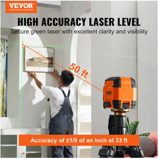 Vevor Αυτορυθμιζόμενο Γραμμικό Αλφάδι Laser Πράσινης Δέσμης 1.5V με Εύρος Εργασίας 15m