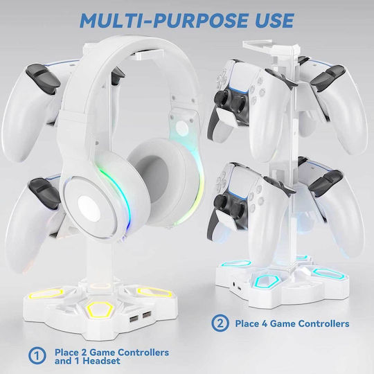 Kdd 019w Desktop Headphone Stand with USB Port White
