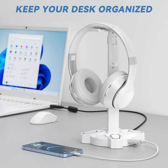 Kdd 019w Desktop Headphone Stand with USB Port White