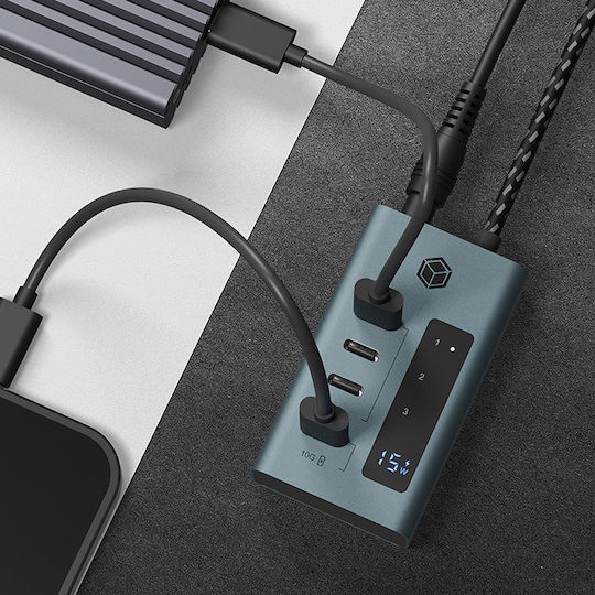 Icy Box Hub 10 Θυρών USB 3.2 με σύνδεση USB-A Γκρι