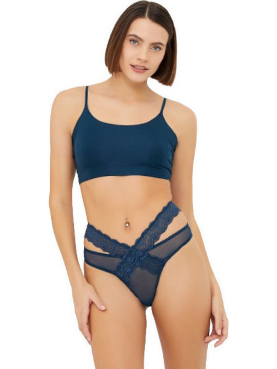 Women's Slip with Lace Petrol Blue