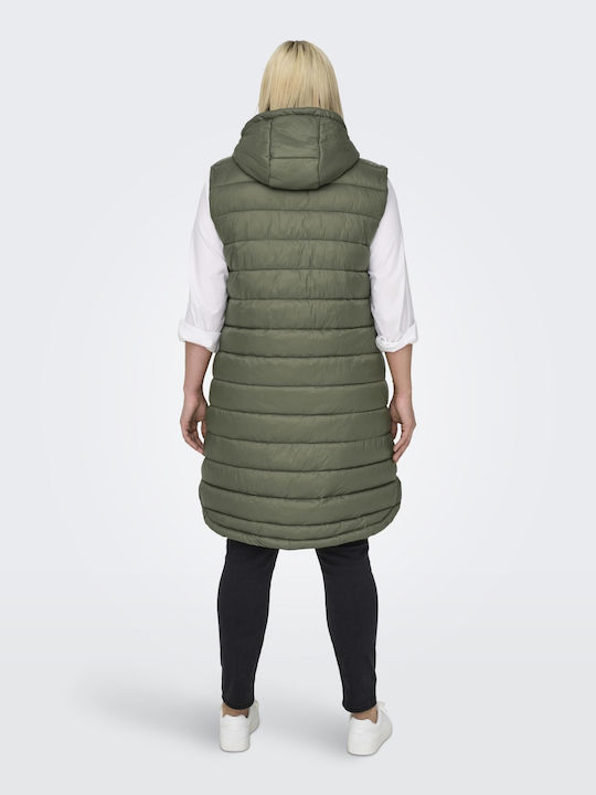 Only Kurz Damen Ärmellos Puffer Jacke für Winter Oil Green