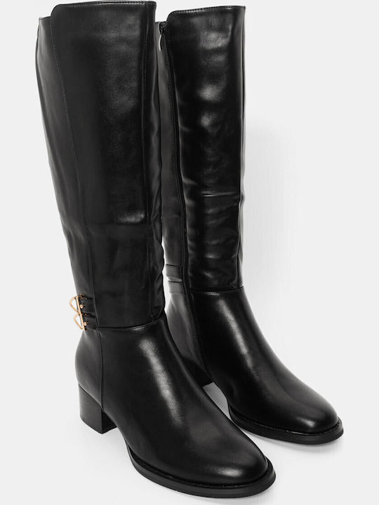 Suede Medium Heel Women's Boots with Zipper Black