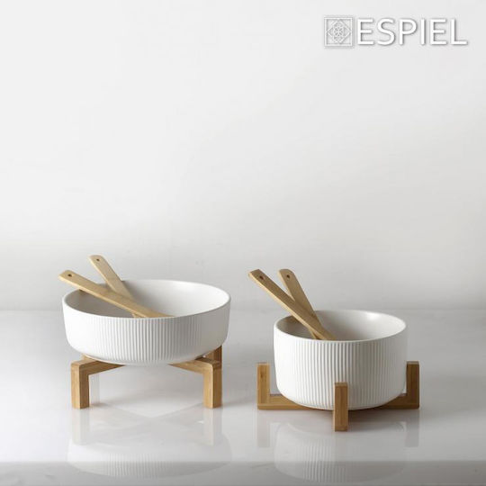 Espiel Σαλατιέρα με Κουτάλες Κεραμική Λευκή 26.7x26.7x9.8cm
