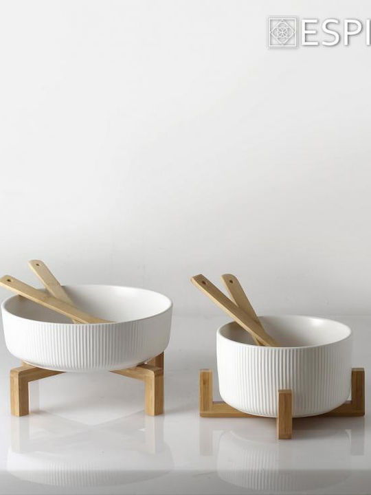 Espiel Ceramic Salad Bowl with Salad Spoons White 20x20x10cm