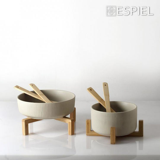 Espiel Ceramic Salad Bowl with Salad Spoons Beige 20x20x10cm