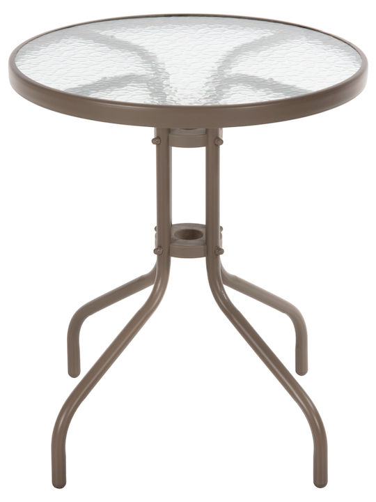 Lima Outdoor Dinner Table with Glass Surface and Metal Frame Champagne 60x60x70cm