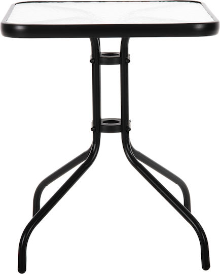 Figo Outdoor Dinner Free Standing Table with Glass Surface and Metal Frame Black 60x60x70cm