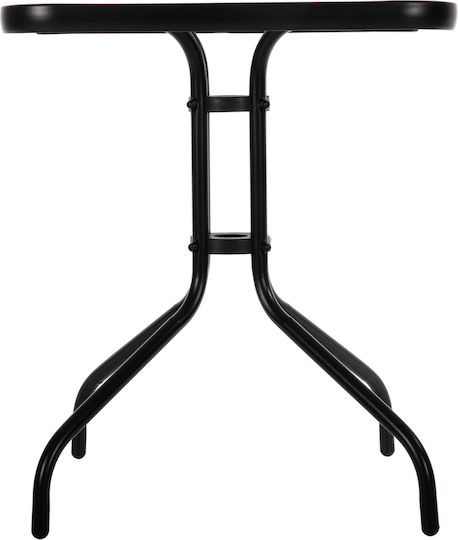 Figo Outdoor Dinner Free Standing Table with Glass Surface and Metal Frame Black 60x60x70cm