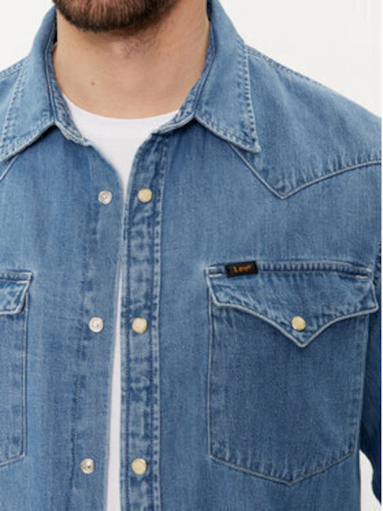 Western Overshirt Long-sleeved Denim Shirt Blue
