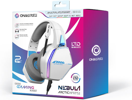 Oniverse Nebula Over Ear Gaming Headset με σύνδεση 3.5mm Nebula Arctic White for PC / PS4 / PS5 / XBOX