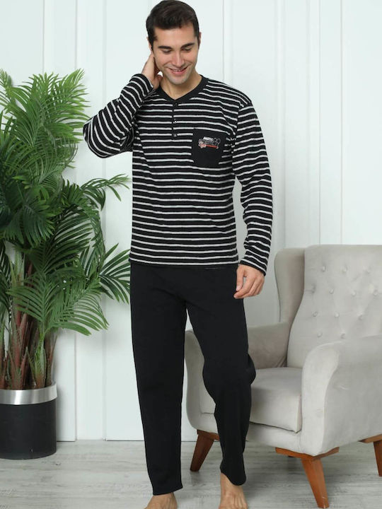 Lindros Men's Winter Cotton Pajamas Set Black