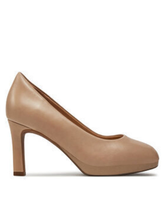 Leather Beige Heels Court