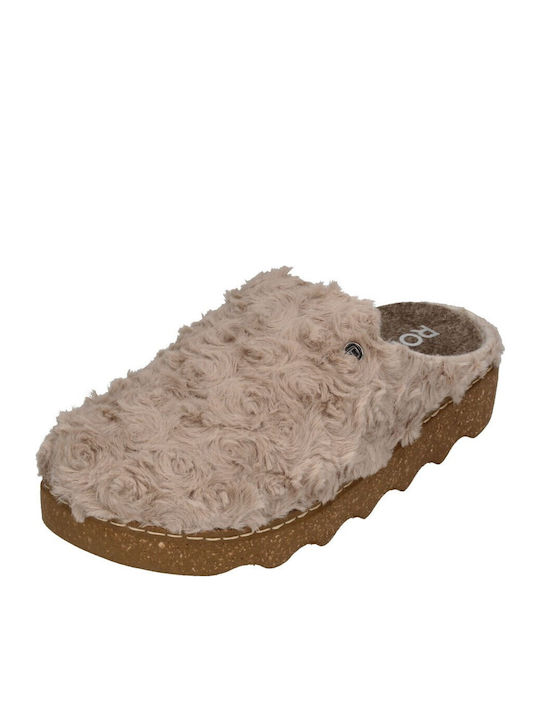 Rhode Lederne Winter Damen Hausschuhe Beige