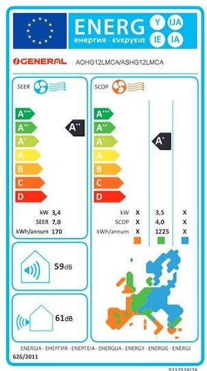 General Fujitsu Series LM Κλιματιστικό Inverter 12000 BTU A++/A+