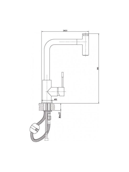 Inter Ceramic Drop-In Мивка Десен Inox със смесител Ш75xД40см Сребрист