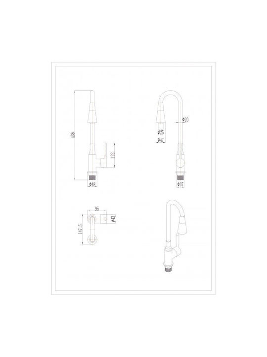 Inter Ceramic Drop-In Sink Inox with Faucet W62xD48cm White