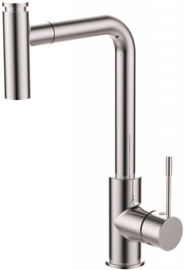 Inter Ceramic Kitchen Line Вграден Кухненски Мивка Вдясно Inox със Смесител М75xШ40см Сребрист