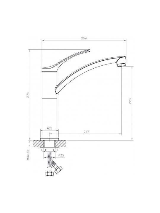Inter Ceramic Drop-In Мивка Десен Inox със смесител Ш75xД40см Сребрист