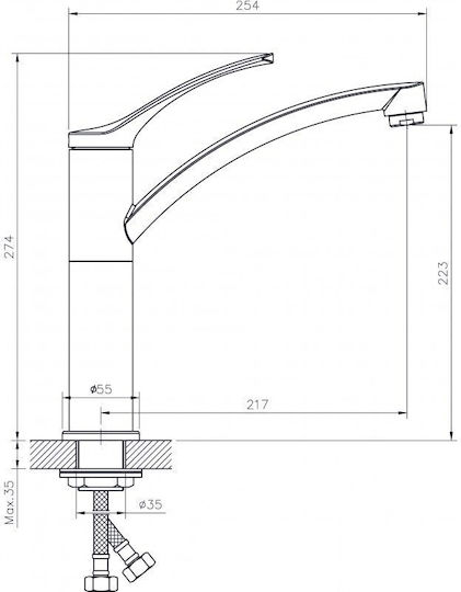 Inter Ceramic Icf Вграден Кухненски Мивка Вдясно Inox със Смесител М78xШ43.5см Сребрист