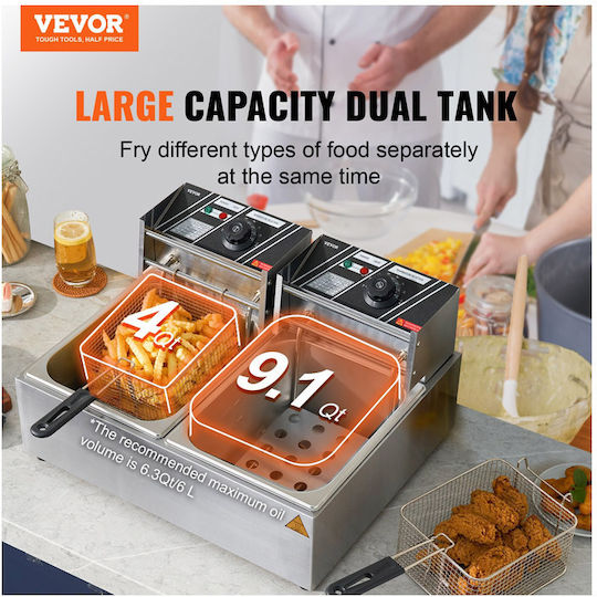 Vevor Electric Fryer Double 5kW Capacity 2x8.6lt