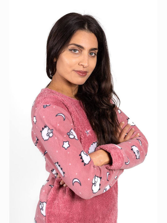 Goodnight De iarnă Set Pijamale pentru Femei Fleece Somon