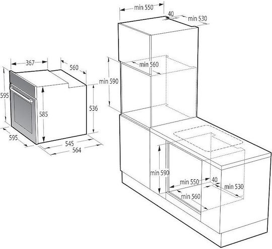 Gorenje Φούρνος άνω Πάγκου 77lt Π59.5εκ. Μαύρος
