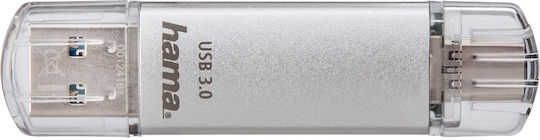 HAMA C-laeta 32GB USB 3.0 Стик с връзка USB-A & USB-C Сребрист