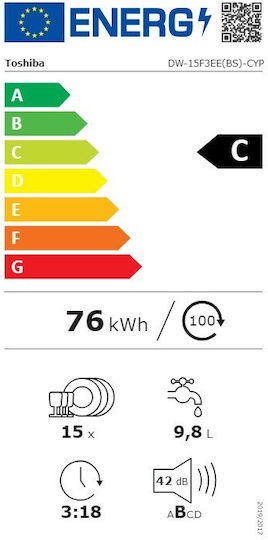 Ελεύθερο Πλυντήριο Πιάτων για 15 Σερβίτσια UV-LED Π59.8xY84.5εκ. Μαύρο