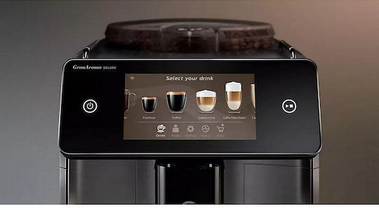 Saeco GranAroma Deluxe Αυτόματη Μηχανή Espresso 1500W Πίεσης 15bar για Cappuccino με Μύλο Άλεσης Μαύρο/Ασημί