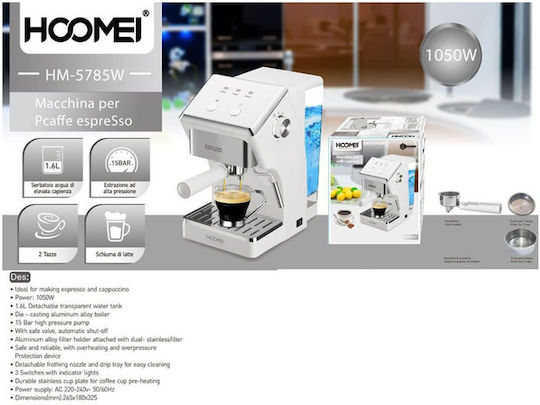 Hoomei Automatic Espresso Machine 1050W Pressure 15bar White HM-5785W