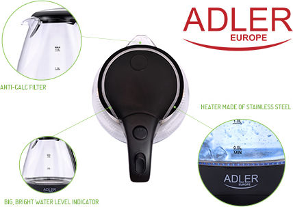 Adler Kettle 1.5lt 2000W Gray