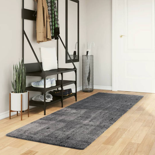 vidaXL Huarte Rutschfest Teppich Rechteckig Synthetisch,Polyester/Cotton/Leather Charcoal