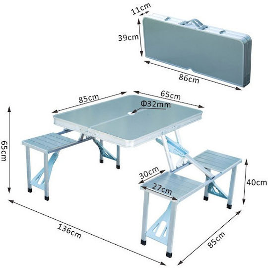 Outsunny Маса С Пейка От Алуминий Сгъваема В Чанта 135x85x67см Сребрист
