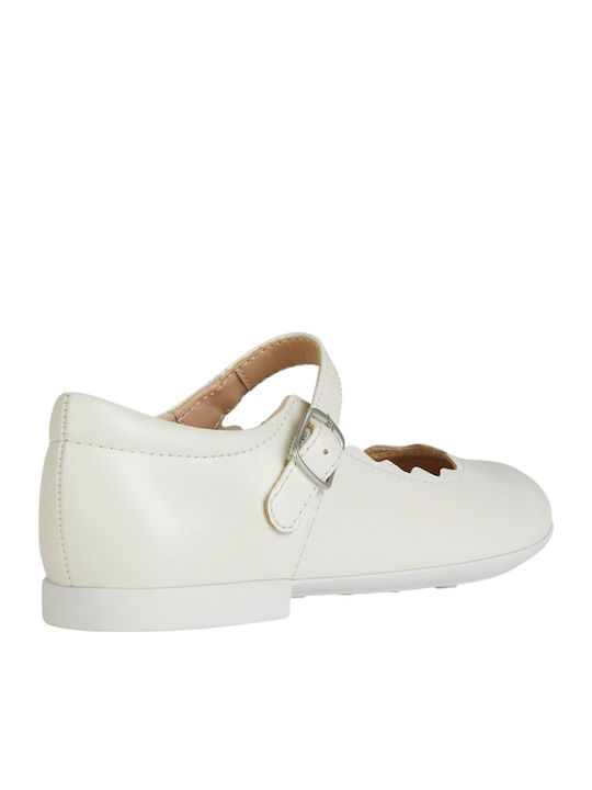 Kids Leather Ballerinas Plie' with Adjustable Metal Clasp White