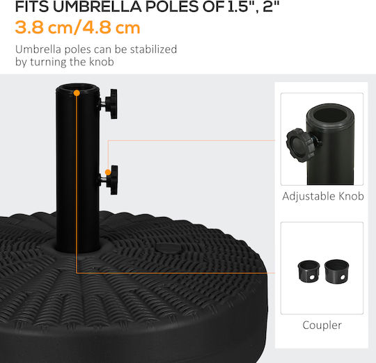 Outsunny Umbrella Stand made of Metal Black Velvet-Black Metal 51x51x36cm