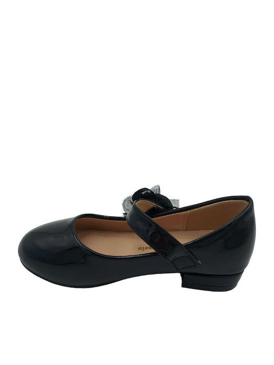 Balerini copii cu închidere Hoop & Loop Piele lăcuită Negre