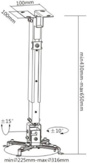 Topelcom Projector Mount Ceiling with Maximum Load Capacity of 20kg Black