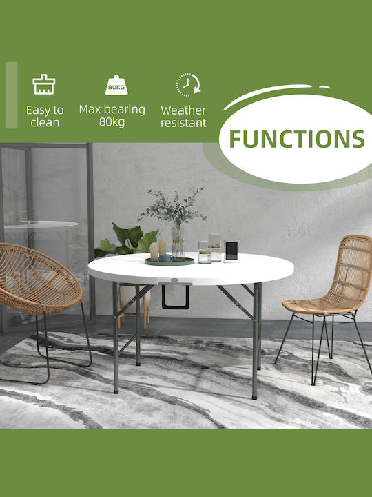 Outdoor Dinner Foldable Table with Plastic Surface and Metal Frame Grey and white 122x122x73cm