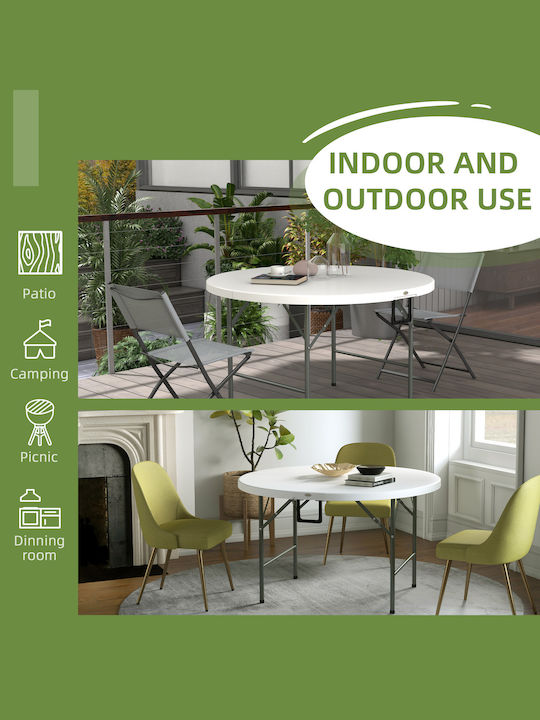 Outdoor Dinner Foldable Table with Plastic Surface and Metal Frame Grey and white 122x122x73cm