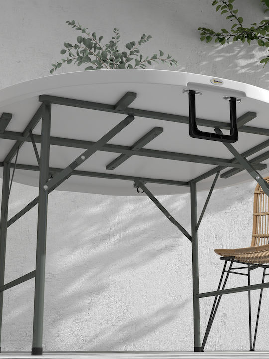 Outdoor Dinner Foldable Table with Plastic Surface and Metal Frame Grey and white 122x122x73cm