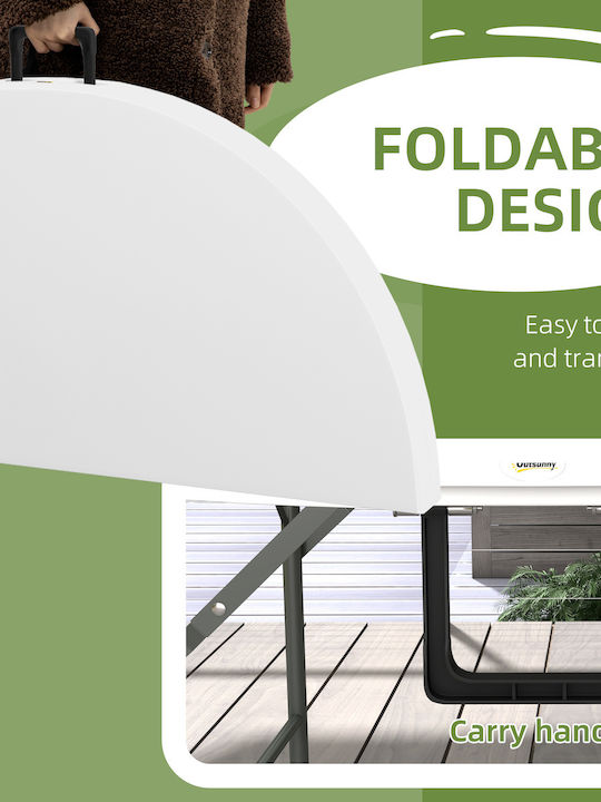Outdoor Dinner Foldable Table with Plastic Surface and Metal Frame Grey and white 122x122x73cm