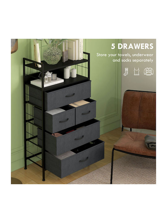 Drawers Storage Made of Wood, Metal & Fabric with 5 Drawers L58xW30xH120cm