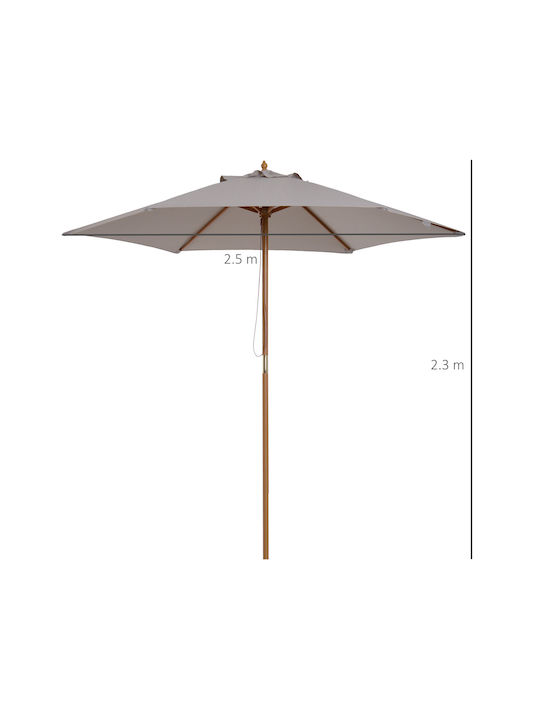Ομπρέλα Στρογγυλή Ξύλινη Garden Γκρι Φ2.5xΥ2.3m