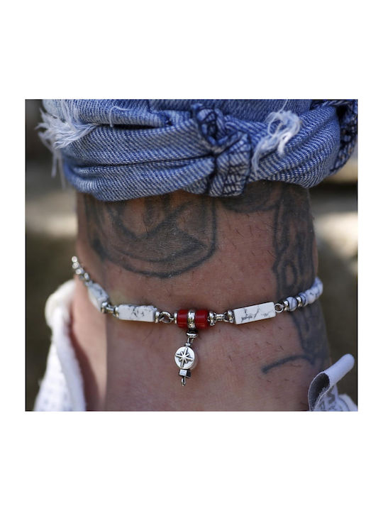 MEN'S ANKLE BRACELETS Howlite ANDRIY BY MF WHITE/RED ANDRIY 37L