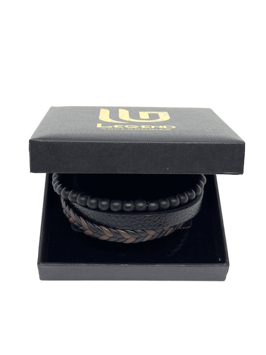 Leather Bracelet made of Stainless Steel with Black Natural Stones