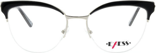 Exess Metal Eyeglass Frame Cat Eye Black